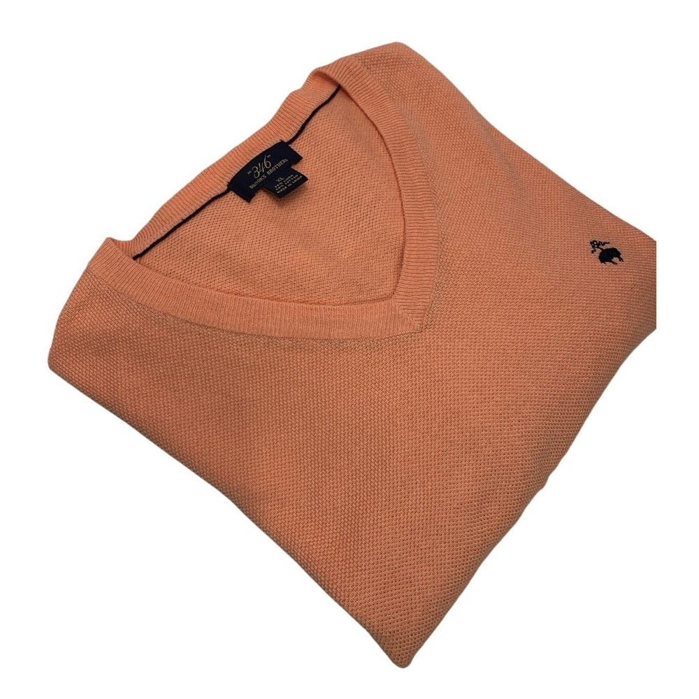 Brooks Brothers 346 Pullover Men's XL Orange Linen Cotton Long Sleeve V-Neck